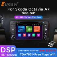 Eunavi Octa core 2 din 8'' Android 10 4G RAM Car DVD Player For Skoda Octavia 2014 2015 A7 GPS Navigation Radio Multimedia DAB+