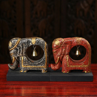 泰國進口工藝品東南亞實木手工雕刻銅鈴大象創意家居裝飾玄關擺件