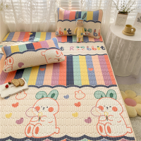 (HOT)Lovely Cartoon Pattern Latex Bed Mat Kit for Summer Cold Feel Rayon Cool Mat and Pillow Cases Cozy Sleeping Cooling Mattress Pad