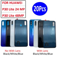 20Pcs，NEW Back Battery Cover Door Rear Housing Case Replace With Adhesive With Frame Camera Lens For Huawei P30 Lite 24 MP 48 MP