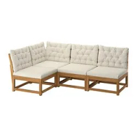 sofa sudut modular 3 kursi, luar ruang diwarnai cokelat muda/Bantal berwarna abu-abu krem muda