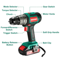 HYCHIKA18V Brushless Electric Drill 60Nm Cordless Screwdriver 2000mAh Battery Screwdriver Electric Drill Combination Tools