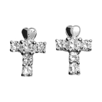 18k White Gold Zircon Stud Earring [Encrusted Cross and Heart Design]