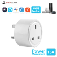 15A Tuya Wifi Smart socket Smart mini UK plug WiFi remote control with Alexa Google home Energy Monitor
