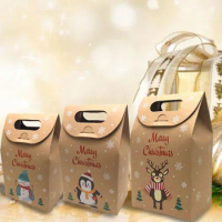 50PCS Christmas Santa Claus Kraft Paper Food Bags Gift Bag Packaging Biscuit Candy Cookie Bread Seen Snacks Baking Takeaway Bags