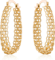 Barzel 18K Gold Plated Link Mesh Braided Filigree Hoop Earrings (Gold)