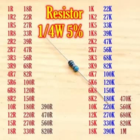 100Pcs Resistor 5% 1/4 watt 1 ohm 4R7 4.7 5R6 5.6 10 22 27 47 100 120 150 220 270 330 470 560 820 oh