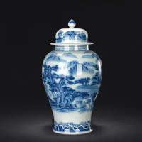 Jingdezhen Hand Painted Landscape Temple jar Blue And White Porcelain Vase Large Chinese Living Room big ceramic jar vase