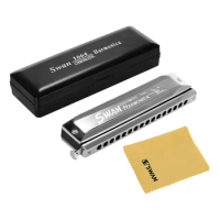 Swan SW-1664 16 Holes Chromatic Harmonica C Key 64 Tones Mouth Organ with Storage Case and Cleaning Cloth for Kids &amp; Adults