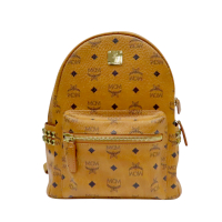 【二手名牌BRAND OFF】MCM 棕色 壓紋皮革 Stark 後背包