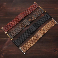 Wooden strap For Apple watch band 44mm 40mm iWatch bands 42mm 38mm belt Metal watchband Butterfly bracelet for series 6 SE 5 4 3