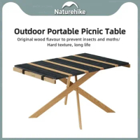 Nature-hike Outdoor Solid Wood Dining Table Stable Durable Portable Camping Picnic Household Folding Wood Table Load Bearing