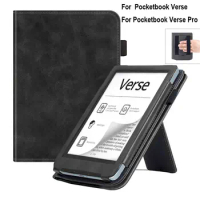 6 inch eReader Cover with Hand Strap Kickstand Protective Shell Leather Shockproof for Pocketbook Verse/Verse Pro