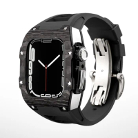 Carbon Fiber Modification Kit for Apple Watch Case 9 8 7 45mm 6 SE 5 4 44mm Fluororubber Strap for iWatch Sports DIY Mod KIT