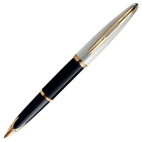 【WATERMAN】威迪文 海洋系列 豪華 條紋銀蓋黑桿金夾 18K金 鋼筆(CARENE 法國製造)