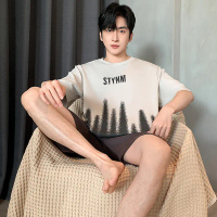 Yuguo New Men's Pure Cotton Loose Casual Korean Style All-Cotton Short Sleeve Shorts Pajamas Homewea