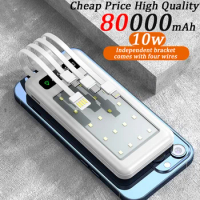 80000mAh Large Capacity 10W Portable Power Bank Outdoor Camping Light Powerbank Fast Charging External Battery Charger for Phone
