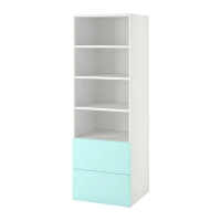 SMÅSTAD/PLATSA 書櫃, 白色 淺土耳其藍/附2個抽屜, 60x57x181 公分