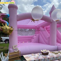 Commercial Pink Wedding Inflatable Bounce House With Slide Party Bouncy Castle Tent With Blower For Kids Adults
