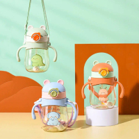 250ML/410ml Kids Water Bottle Cute Cartoon Drinking Bottle with Straw and Strap BPA Free Botol Air