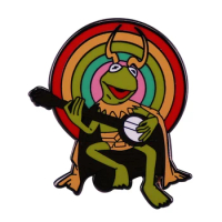 Kermit And Loki Mashup Brooch Cute Animals Playing Musical Instruments Badges