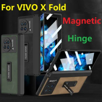 Matte Leather For Vivo X Fold Plus Case Folding Magnetic Bracket Hinge Protective Film Screen Cover