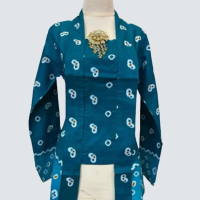Atasan Kebaya Model Kutu Baru Modern Bahan Kain Katun Batik Warna Hijau Biru Dress