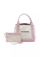 BALENCIAGA 二奢 Pre-loved BALENCIAGA NAVY CABAS S navy hippopotamus Handbag tote bag canvas leather off white pink
