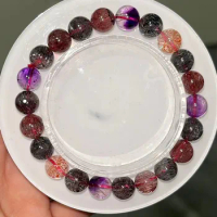 Natural Purple Super Seven 7 Lepidocrocite Quartz Bracelet 8.2mm Rutilated Clear Round Beads Women Men AAAAAA
