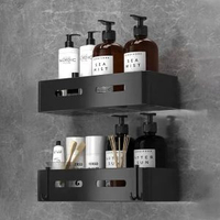 免打孔浴室置物架 洗手間收納架 牆上掛架 洗漱台收納神器- 【免打孔】 黑色單個裝 均碼