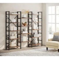 Bookshelf, Shelf, Triple Wide 5-Shelf Bookcase, Large Open Bookshelf Vintage Style Shelves Furniture, For Home, Book Shelves