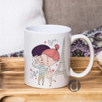 Mug Cangkir Valentine Lucu Chibi Paris Love Couple