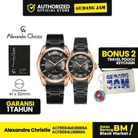 Jam Tangan Analog Couple Alexandre Christie AC 8684 Couple Series Black RoseGold