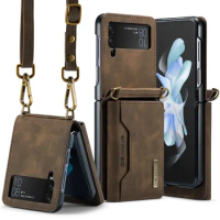 Shockproof Phone Strap Bag Case for Samsung Galaxy Z Flip 5 4 Flip5 5G Flip4 Flip3 Flip 3 Luxury Leather Protection Cover Cases