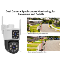 Vstarcam 4MP IP Camera Dual Lens Dual Screen Outdoor IP66 WiFi PTZ Auto Tracking Waterproof Security Video Police Light Alarm