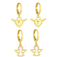 Clearance Copper Zircon Heart Angel Wings Drop Earrings For Women Heart Earrings ersy53