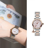 【Vivienne Westwood】玫瑰金系 貝殼面 羅馬刻度 小裝飾設計 銀+玫金鋼帶 女錶 手錶 情人節(VV006PRSSL)