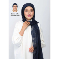 Bokitta Navy Palm - Premium Plain Brasso Georgette