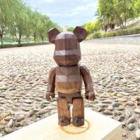 Bearbrick 400% Diamond Walnut Trend Popular Style Solid Wood Handmade Wood Bear BE@RBRICK 28cm Desktop Figure