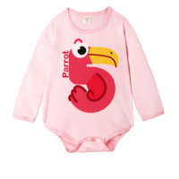 【Baby 童衣】任選 長袖女寶包屁衣 獨家設計 粉色動物數字爬衣 66349(05鸚鵡)