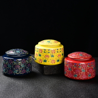 陶瓷琺瑯密封茶葉罐彩繪陶瓷禮盒裝茶盒茶倉旅行儲物罐普洱罐茶罐