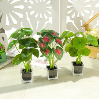 Green Artificial Bonsai Plants Simulation oak Leaves Bonsai with Pot Artificial Flowers Home Wedding Decoration Accessories