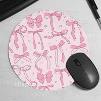 SBD- Pink bow Mouse Pad Round Non-Slip Rubber Computer Desk Mat Accessories Office Mouse Mat Playmat