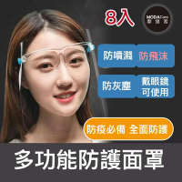 摩達客 透明眼鏡式防疫面罩8入優惠組(成人隔離防護面罩/全臉防飛沫)
