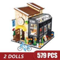640PCS Building Blocks Bricks Compatible Pet Book Store Shop House Light Decoration Toys For Girls Boys Children Model Sets