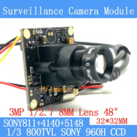32*32mm Mini Surveillance camera 800TVL 1/3 Effio CCD Sony 811+4140+5148 CCTV camera module,3MP+8mm lens+BNC/OSDCable