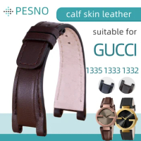 Pesno Top-layer Leather Watch Band Black Brown Dark brown14mm 16mm Genuine Leather Watch Strap Suitable for GUCCI INTERLOCKING