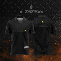 HALAKIRI เสื้อเจย์ สีดำ OPS คอปก สไตล์เรโทร ทำจากวัสดุ LYCRA 280 GSM