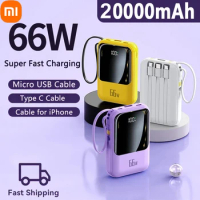 Xiaomi 20000mah Fast Charging Power Bank Mini Poverbank Screen Led Display Powerbank With Cable For Iphone Samsung Huawei 2024