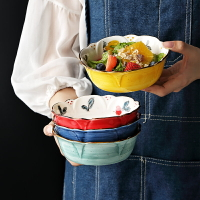 創意家用陶瓷碗單碗飯碗沙拉碗花型碗可愛早餐碗北歐水果碗點心碗